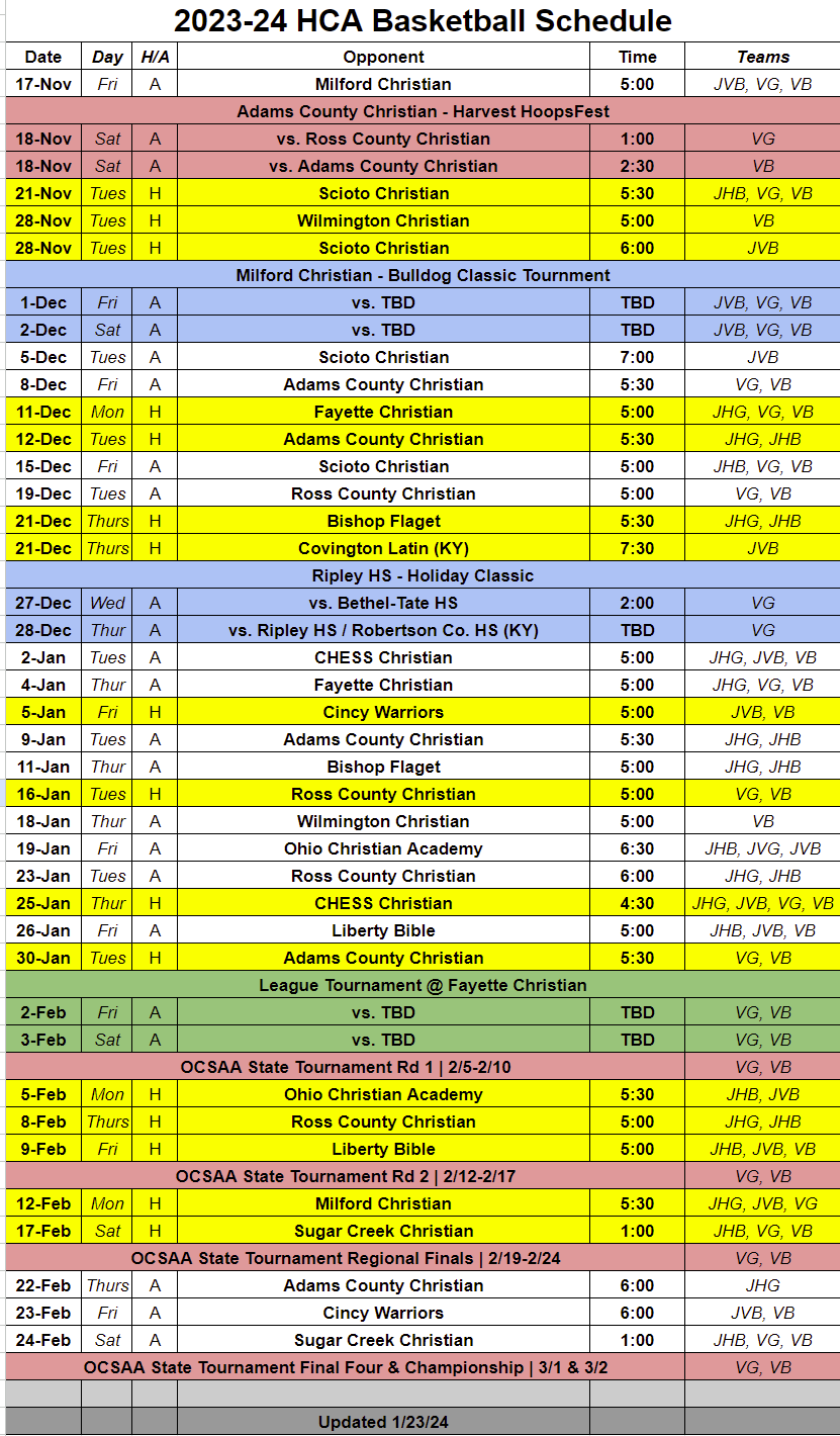 Athletics Schedules Hillsboro Christian Academy